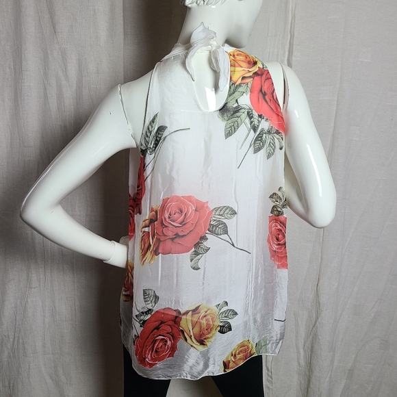M Made in Italy Women's Silk Floral Roses Sheer Tie Back Sleeveless Blouse - Picture 11 of 14